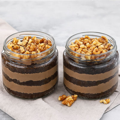 "Chocolate Cake garnished with Walnuts Fresh Cream Cake Jar Set of 2 - Click here to View more details about this Product